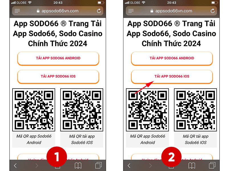 Bước 1 và 2 hướng dẫn tải app SODO trên IOS