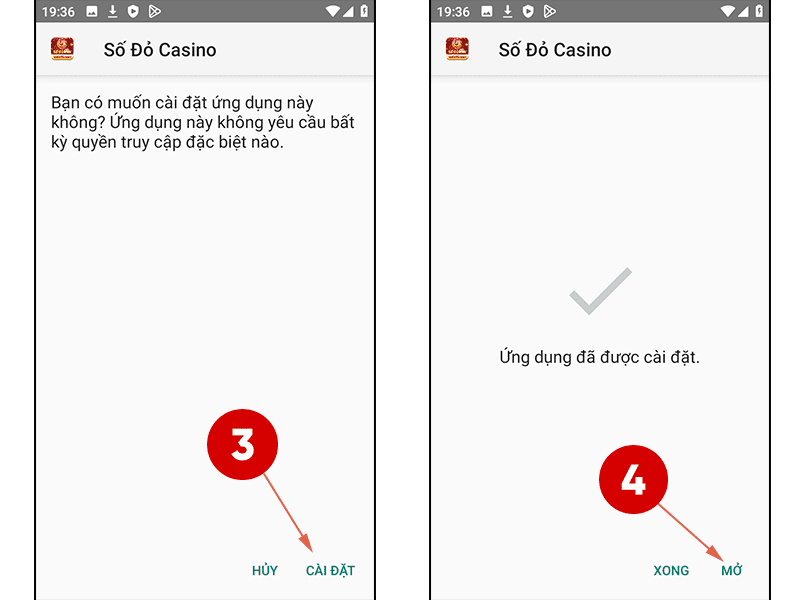 Bước 3 và 4 hướng dẫn tải app SODO cho điện thoại Android